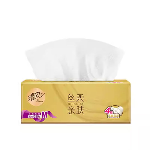 清风丝柔亲肤抽纸1包  4层320张餐巾纸面巾纸巾80抽M码卫生纸实惠