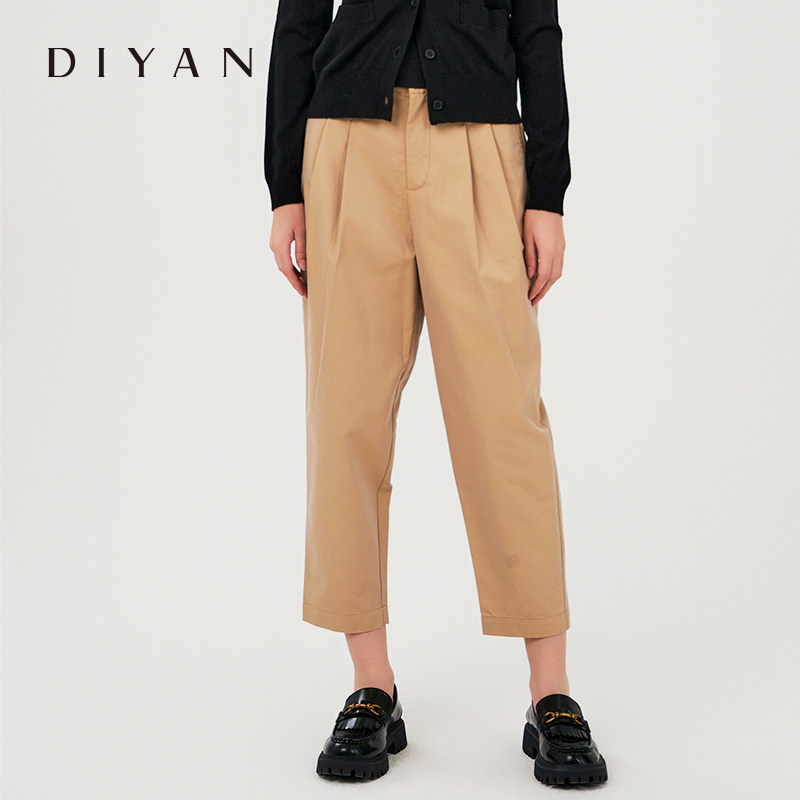 diyan蒂言女装旗舰店宽松卡其色女士休闲哈伦裤