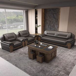办公沙发商务简约客厅大厅酒店接待休闲区真皮茶几会客办公室组合