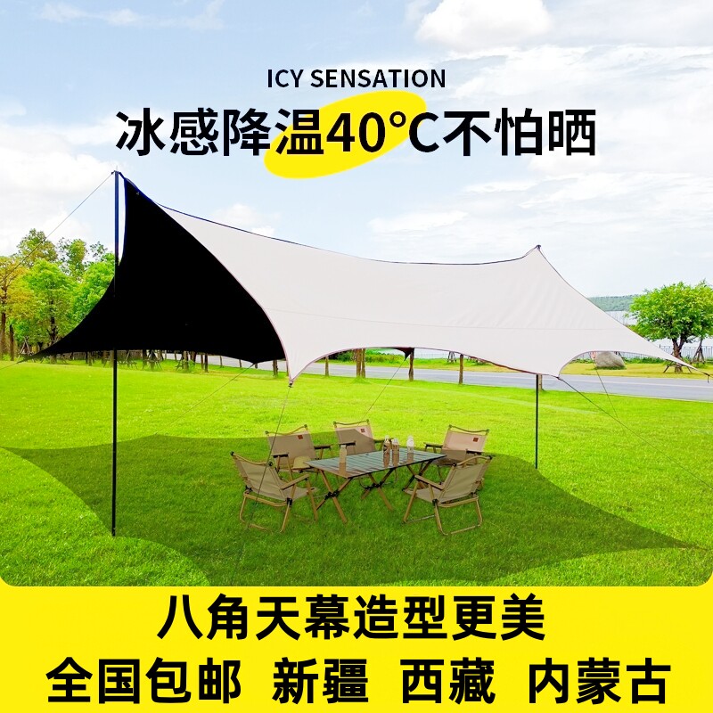 天幕帐篷户外涂银全遮光野餐露营野营装备黑胶全套蝶形防晒遮阳棚