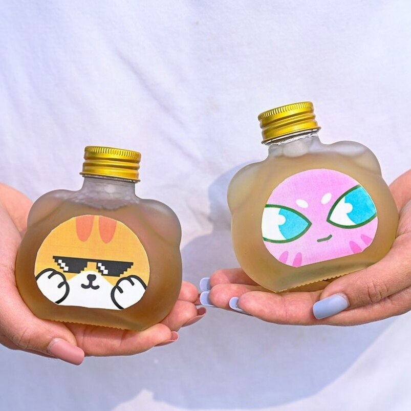 网红可爱猫耳朵饮料瓶ins卡通透明玻璃小瓶一次性奶茶分装瓶子