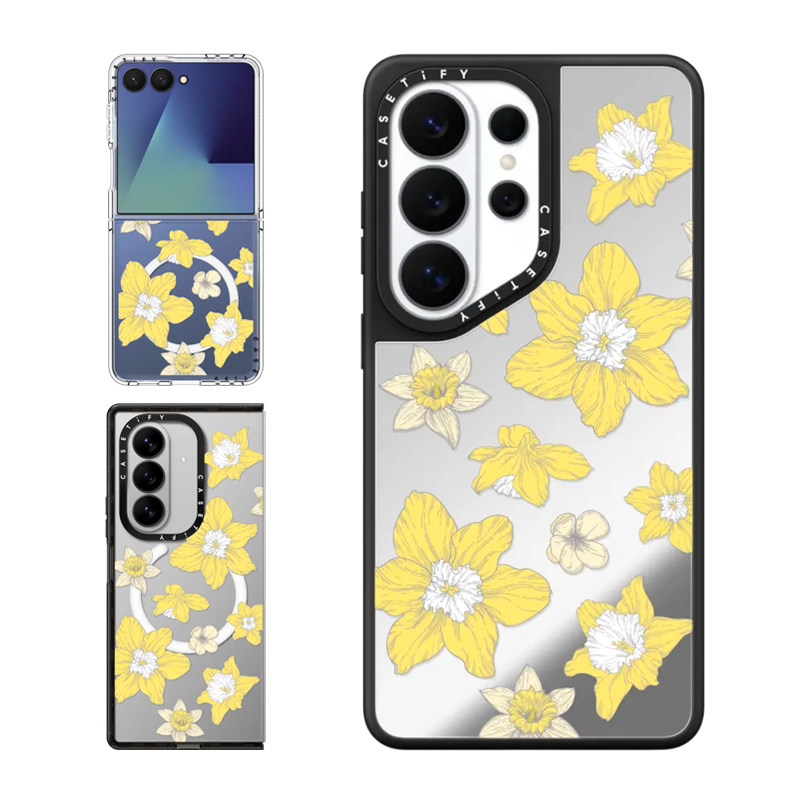 现货CASETiFY春日礼遇金盏水仙适用三星S25/S26 Ultra手机壳Z Flip7/Z Fold 6/5时尚清新黄色花卉保护套s24+