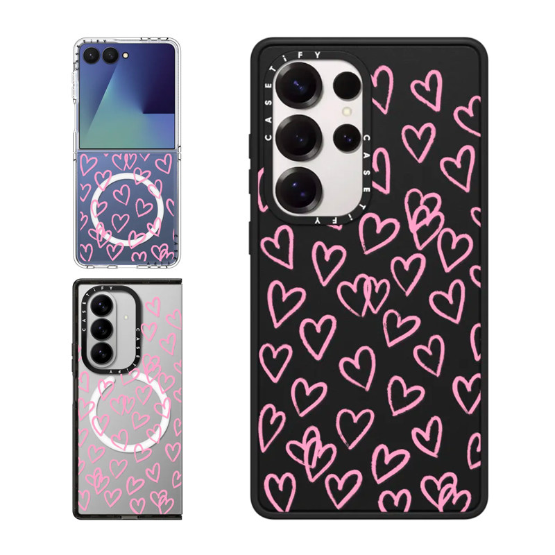 现货CASETiFY粉色爱心轰炸适用三星S24/S25 Ultra手机壳Z Flip7/Z Fold 6/5时尚小众轻奢情人节礼物保护套s23