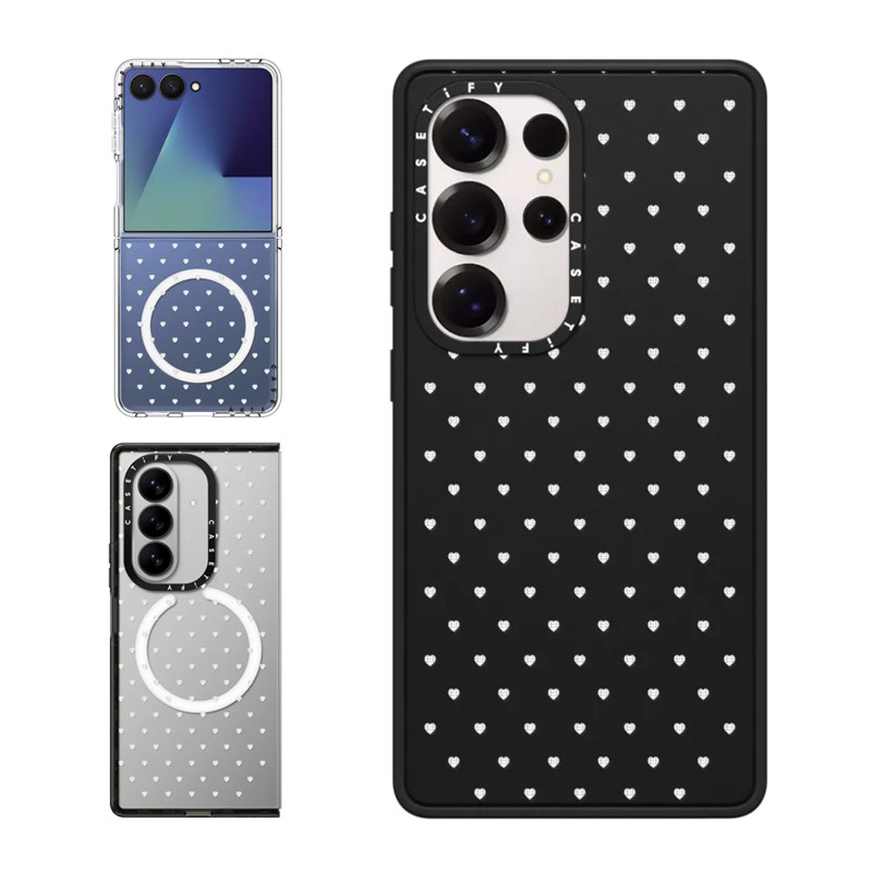 现货CASETiFY白色爱心波点适用三星S24/S25 Ultra手机壳Z Flip7/Z Fold 6/5时尚潮牌ins风超火防摔保护套s23