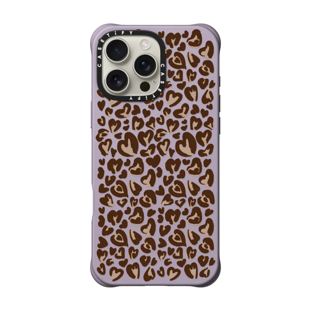 CASETiFY豹纹小爱心棕色皮质款适用苹果iPhone16 pro max磁吸手机壳15/14/13素皮荔枝皮革时尚美拉德情人节套