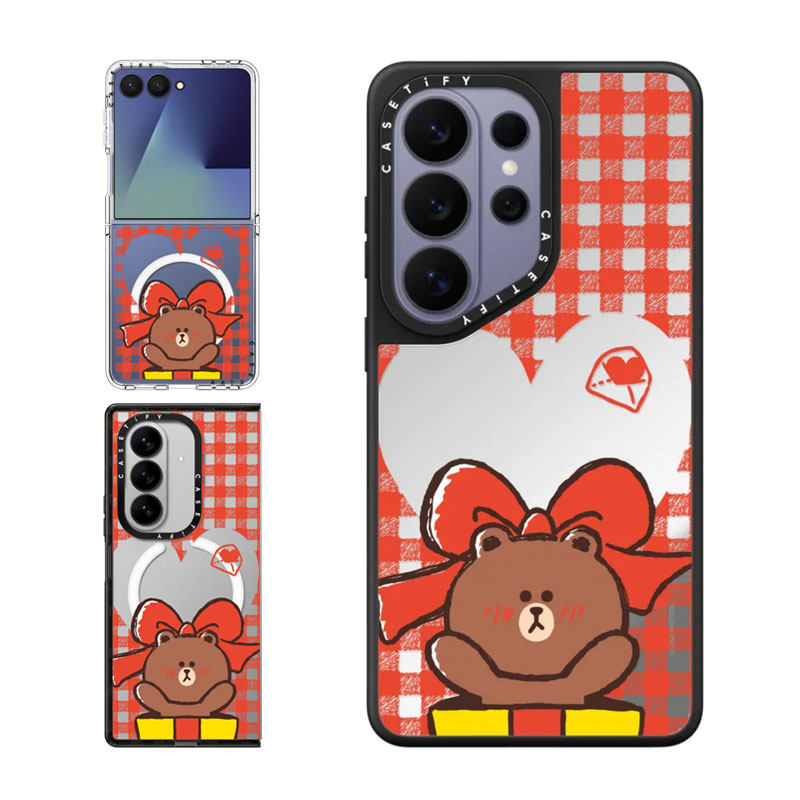 现货CASETiFY联名LINE FRIENDS布朗熊礼物红色格纹适用三星S25/S26 Ultra手机壳Z Flip 7/Z Fold 6童趣保护套