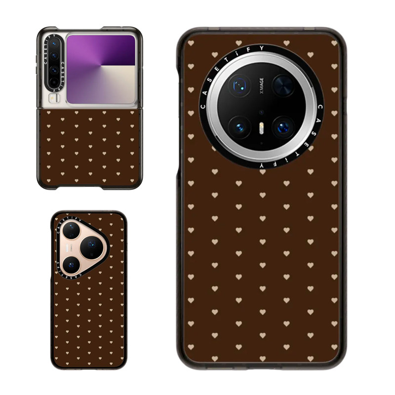 现货CASETiFY巧克力色爱心波点适用于华为Pura 80 Pro手机壳Ultra/Pocket 2折叠Mate70Pro+时尚Pura X保护套