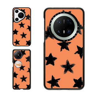 现货CASETiFY橙色底黑色星星适用于华为Pura 80 Pro手机壳Ultra/Pocket 2折叠Mate60/70Pro+创意pura x保护套