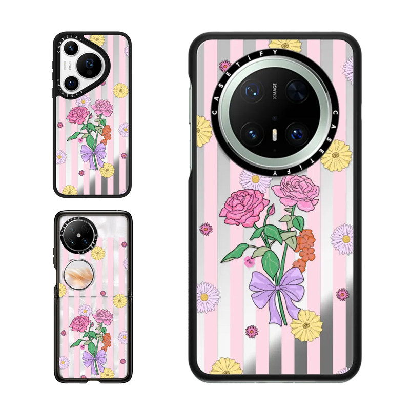 现货CASETiFY花园条纹适用华为Pura 80 Pro手机壳Ultra/Pocket 2折叠Mate70Pro+自然艺术小众清新春天保护套