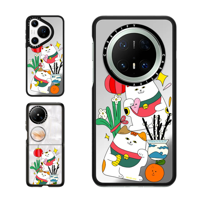 现货CASETiFY幸运猫适用华为Pura 80 Pro手机壳Ultra/Pocket 2折叠Mate70Pro+小众趣味插画艺术卡通保护套p80