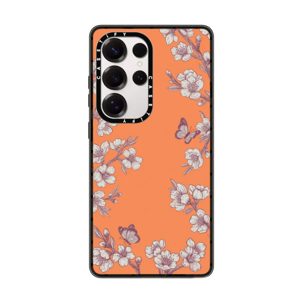 现货CASETiFY橙色粉樱庭园适用三星S24/S25 Ultra手机壳Z Fold 7/6/5创意复古潮流小众轻奢全包防摔保护套s23