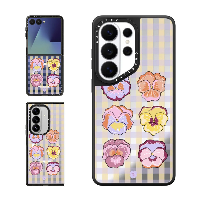 现货CASETiFY三色堇野餐适用三星S25/S26 Ultra手机壳Z Flip7/Z Fold 6/5创意小众格纹花卉艺术防摔保护套s24