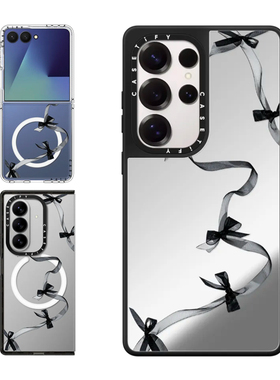 现货CASETiFY黑色欧根纱丝带蝴蝶结适用于三星S24/S25 Ultra手机壳Z Flip7/Z Fold 6/5时尚甜酷透明保护套s23
