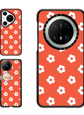 现货CASETiFY橙色底白色雏菊小花适用华为Pura 80 Pro手机壳Ultra/Pocket 2折叠Mate60/70Pro+时尚潮牌pura x