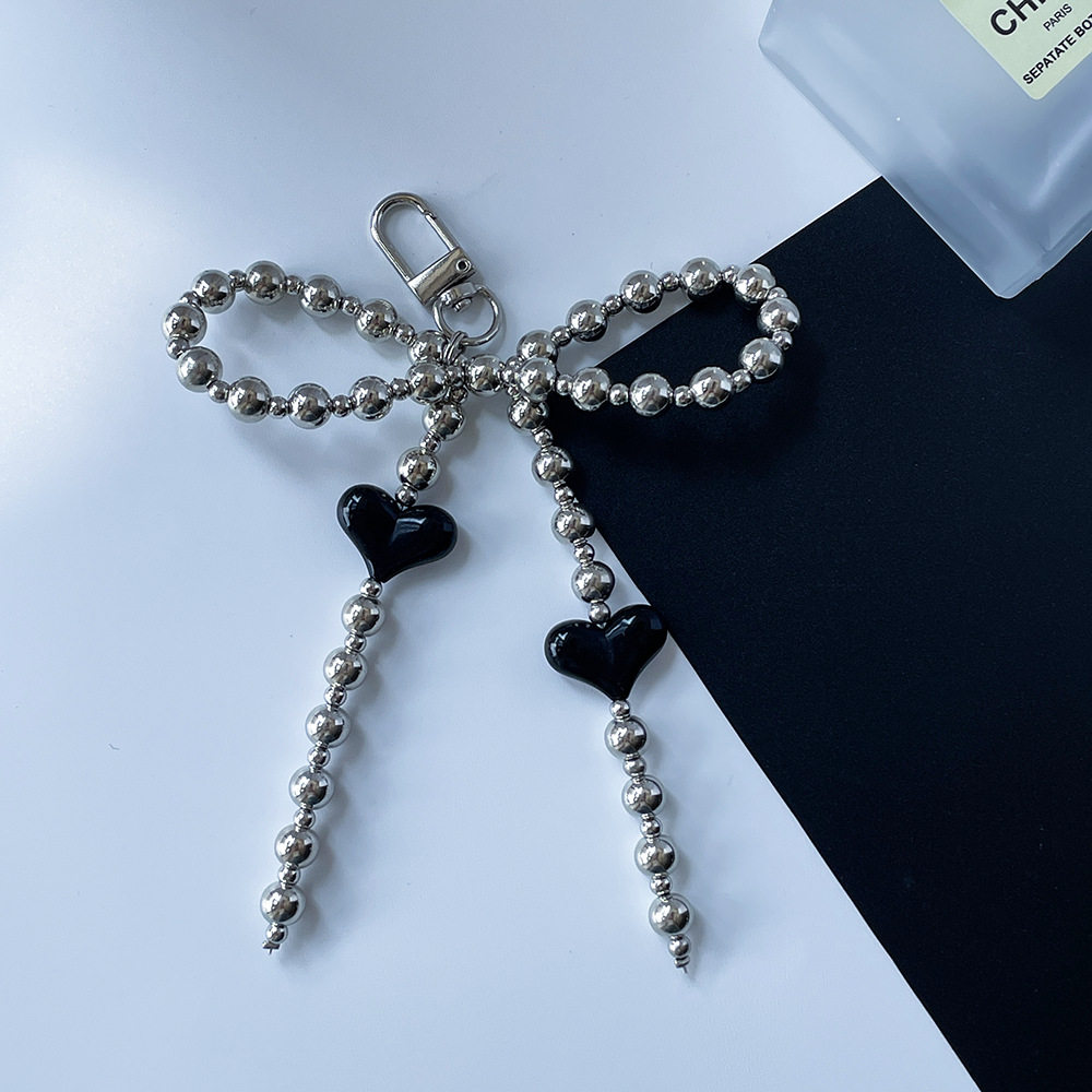 日韩ins风金属银色蝴蝶结爱心串珠钥匙扣手机链包包挂件女生吊饰,3C数码配件,手机挂件/手机链,淘宝优惠券,粉丝福利购,淘宝优惠卷