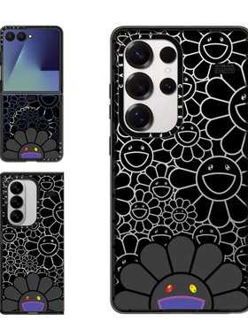 现货CASETiFY联名村上隆太阳花笑脸黑色定制可写字适用三星S24/S25 Ultra手机壳Z Flip 7/Z Fold 6限量保护套