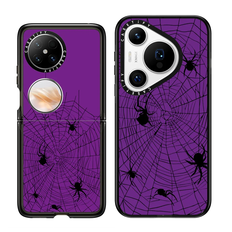 现货CASETiFY紫色蜘蛛网适用华为Pura P70 Pro手机壳Ultra/Pocket 2折叠Mate60Pro+个性潮牌小众高端万圣节套