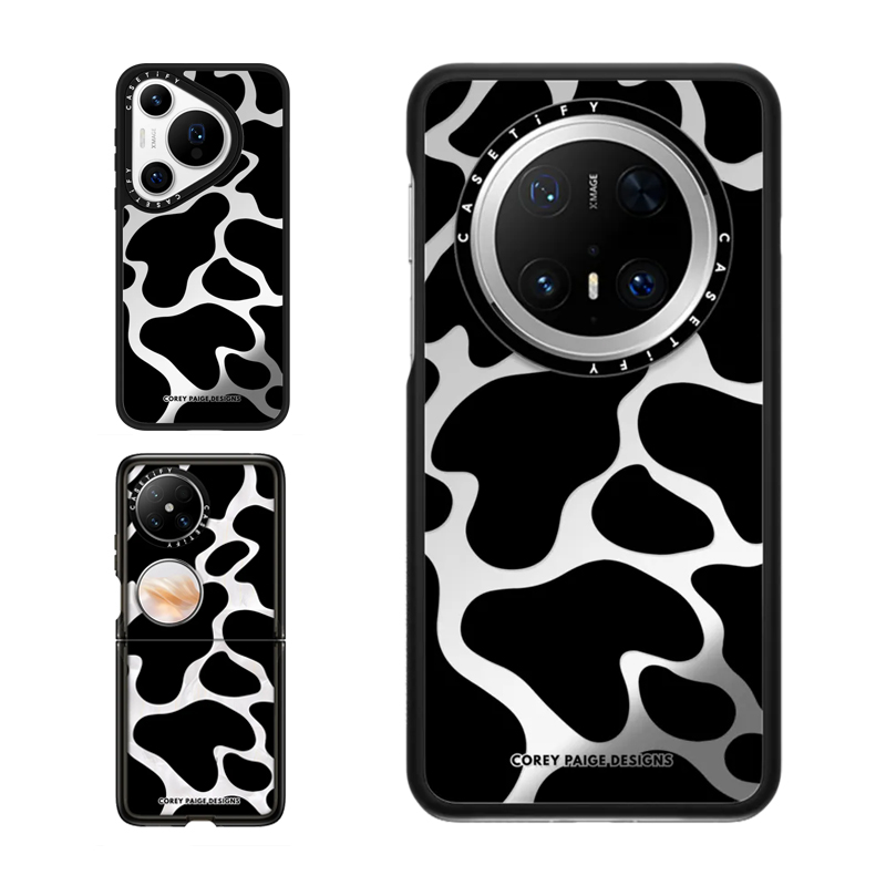 现货CASETiFY黑牛印花适用华为P70 Pro手机壳Ultra/Pocket 2折叠Mate60/70Pro+黑色奶牛纹创意全包防摔保护套