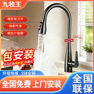 全铜厨房抽拉式水龙头家用伸缩洗菜盆水槽洗碗槽冷热二合一防溅水