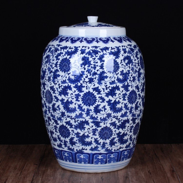 青花缠枝莲陶瓷带盖米缸水缸厨房油缸米桶米罐坛子景德镇工艺品,橡塑材料及制品,工业陶瓷,淘宝优惠券,粉丝福利购,淘宝优惠卷