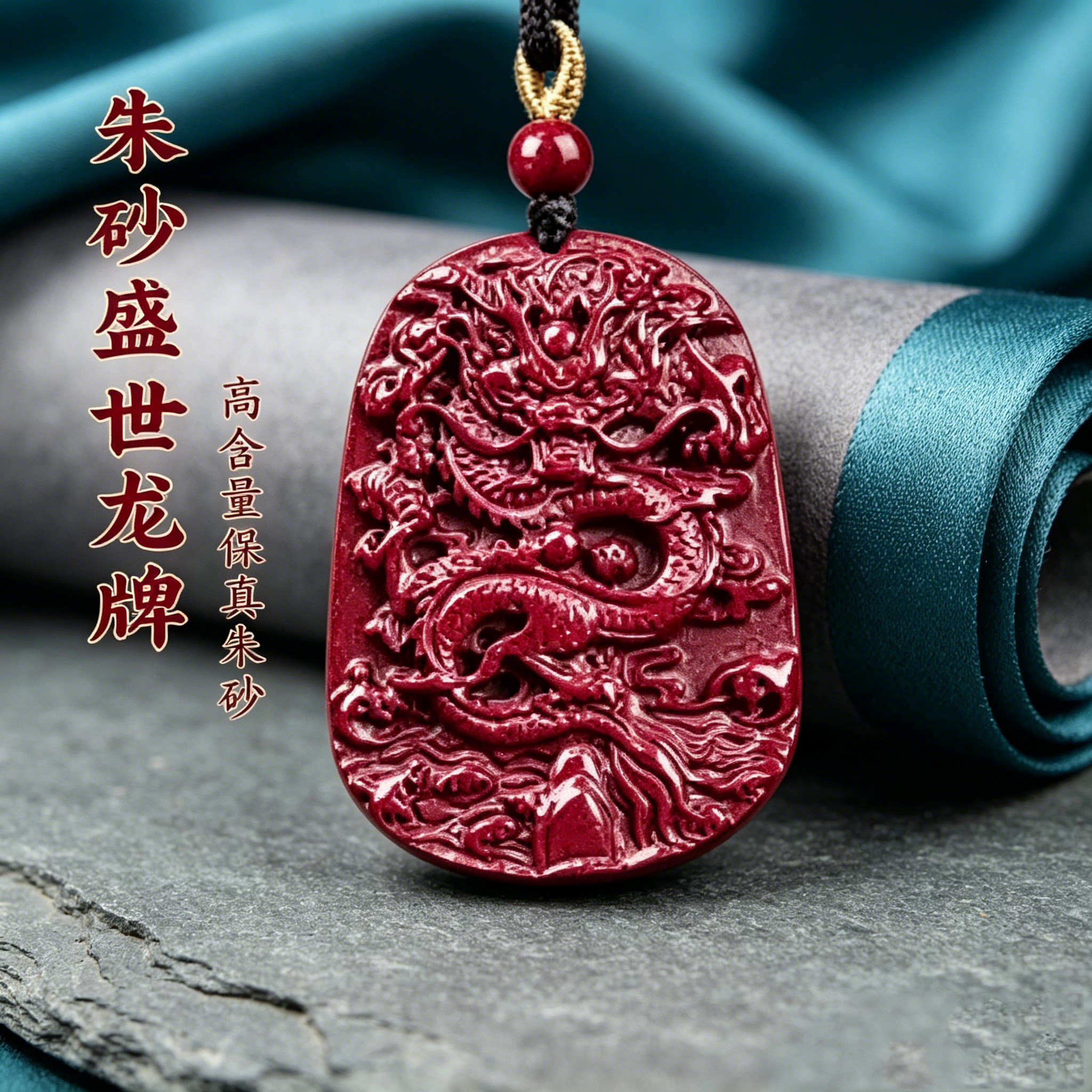 天然朱砂吊坠男士高含量紫金砂本命年转运龙牌护身符挂件项链礼物