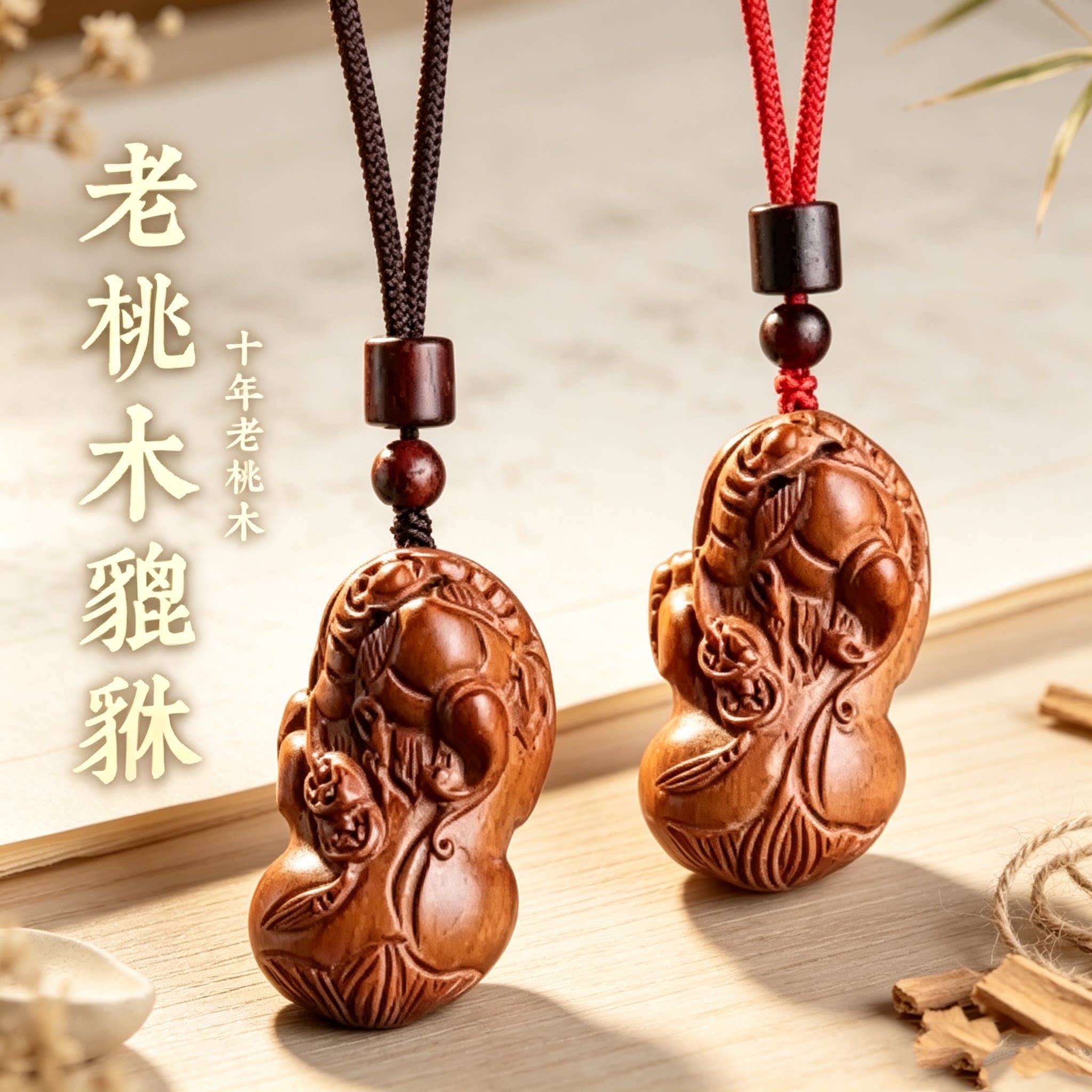 天然老桃木招财貔貅吊坠男女款本命年转运护身符挂件情侣项链礼物
