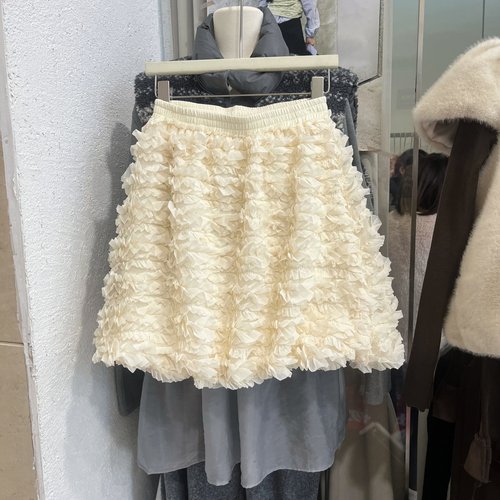 立体花朵蓬蓬半身裙女2025冬季新款高腰A字蛋糕裙设计感显瘦短裙