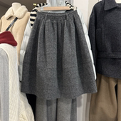 羊毛呢花苞半身裙女2025冬季 新款 松紧腰A字中裙气质百搭遮胯伞裙