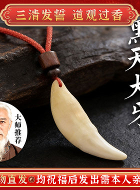 【法物正品】以開黑狗牙真品大黑狗牙吊坠男女挂件项链狼牙护身符