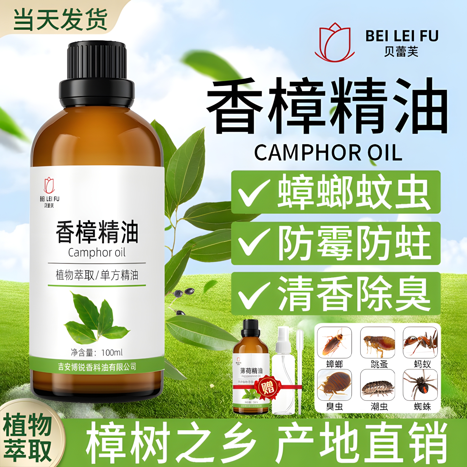 香樟精油驱蚊虫防霉蟑螂净化空气