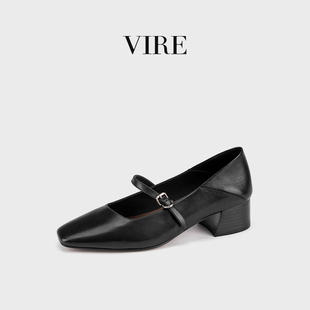VIRE/991135新款法式时尚百搭方头高跟鞋粗跟浅口单鞋B