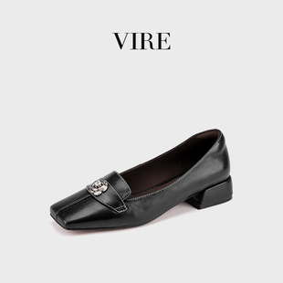 VIRE/2619383新款法式时尚编制浅口中跟鞋百搭方头气质粗跟单鞋B