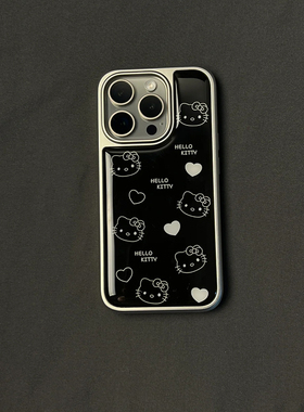 电镀银爱心kitty滴胶背面手机壳适用苹果16promax新款iPhone15凯蒂猫14哈喽kt卡通13女款hellokitty小众日韩
