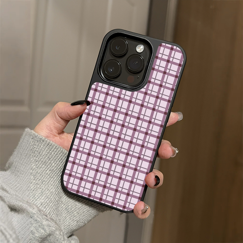韩系ins风简约紫色格纹适用苹果