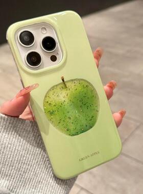 春天绿色小清新款闪粉苹果ins少女心适用16promax手机壳14全包13iphone防摔15pro硬壳创意IMD简约小众女生