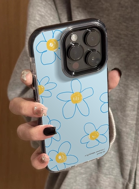 ins风小清新蓝色小花适用苹果手机壳16proamx全包防摔15pro小众网红高级感iPhone14女生新款13创意12不撞款11