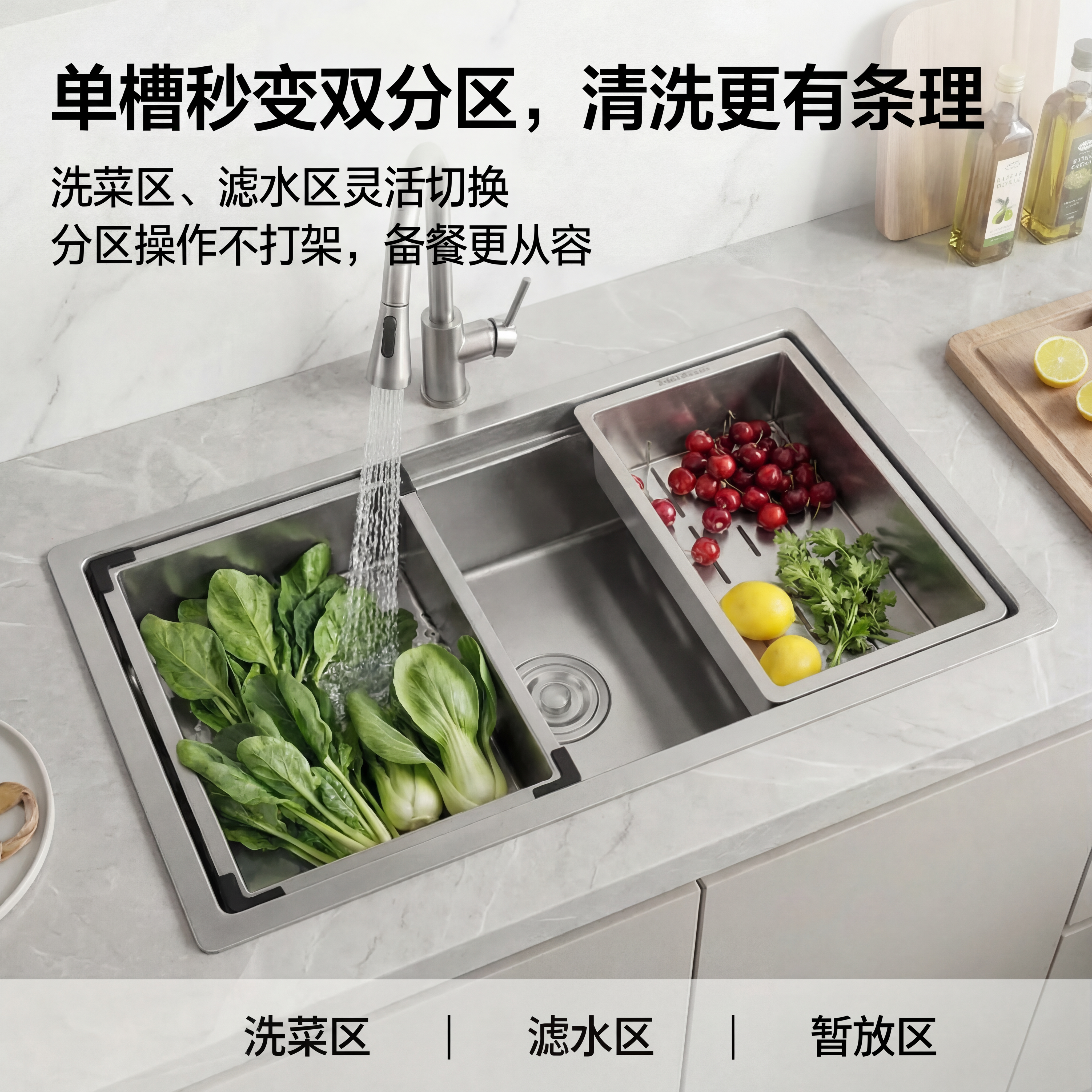 304不锈钢盆中盆沥水盆单槽变双槽洗菜滤水一体可重叠收纳加厚深