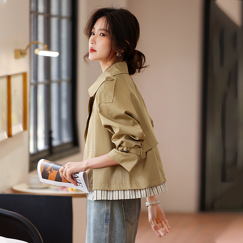 韩版洋气拼接短外套撞色风衣上衣