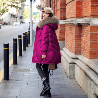 玫红色大毛领羽绒服加厚保暖外套