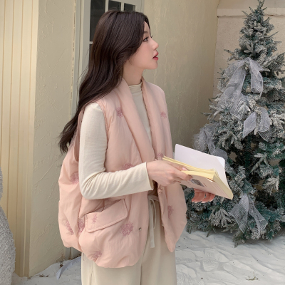 粉色新中式羽绒马甲女款国风马夹