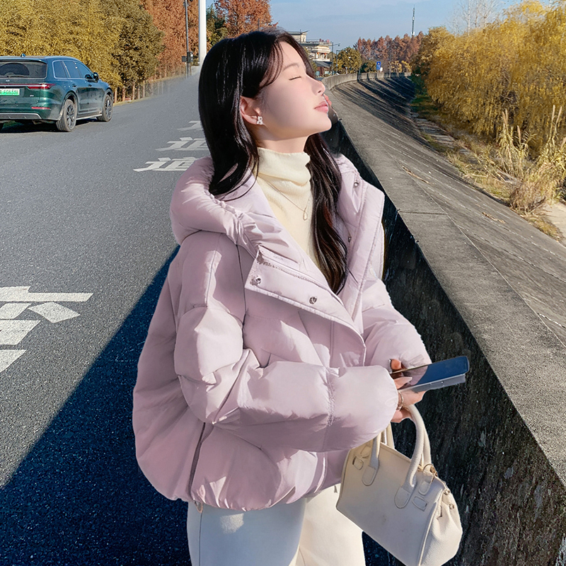 紫色连帽羽绒服冬季白鸭绒厚外套