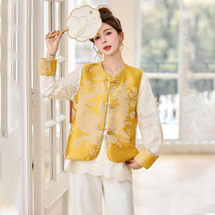 新中式 洋气减龄高级感两件套 国风提花缎面刺绣马甲女2025秋季 新款