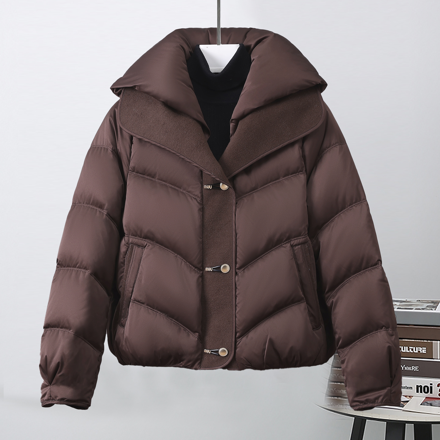 欧货高品质咖色短款羽绒服女外套