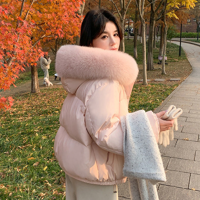 2024新款粉色冬季羽绒服大毛领