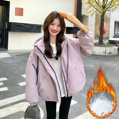 连帽短款羽绒服冲锋衣女装冬外套