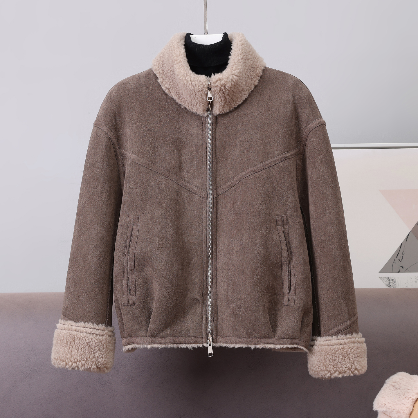 麂皮绒加绒厚外套女冬季摇粒绒