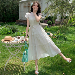 小个子设计感长裙 法式 甜美减龄木耳边飞飞袖 连衣裙女2025夏季 新款