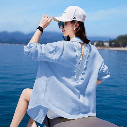 白色棉麻防晒衬衫女款2025新款爆款衬衣女薄款轻奢高级感苎麻上衣