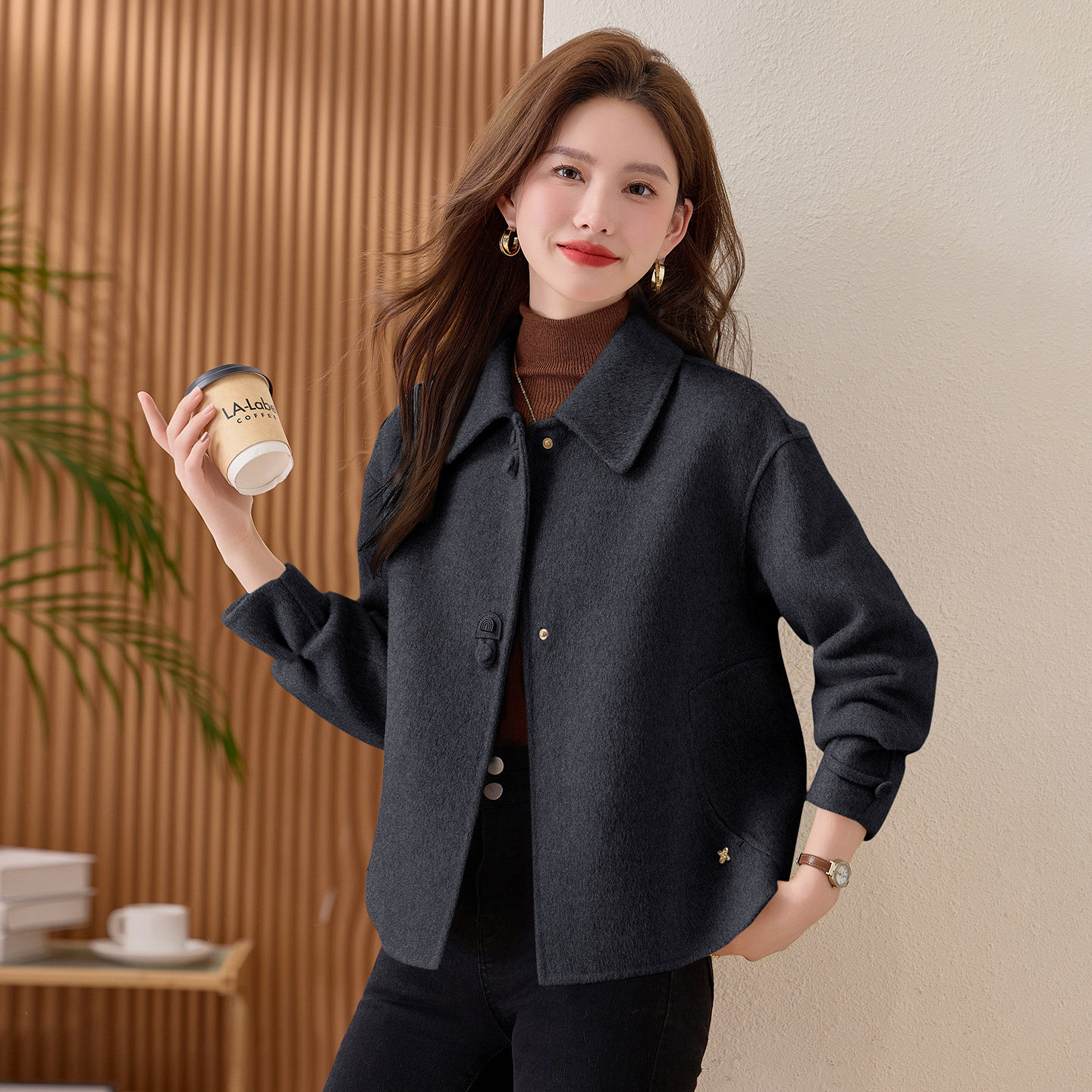 秋冬大衣双面羊绒洋气呢子短外套