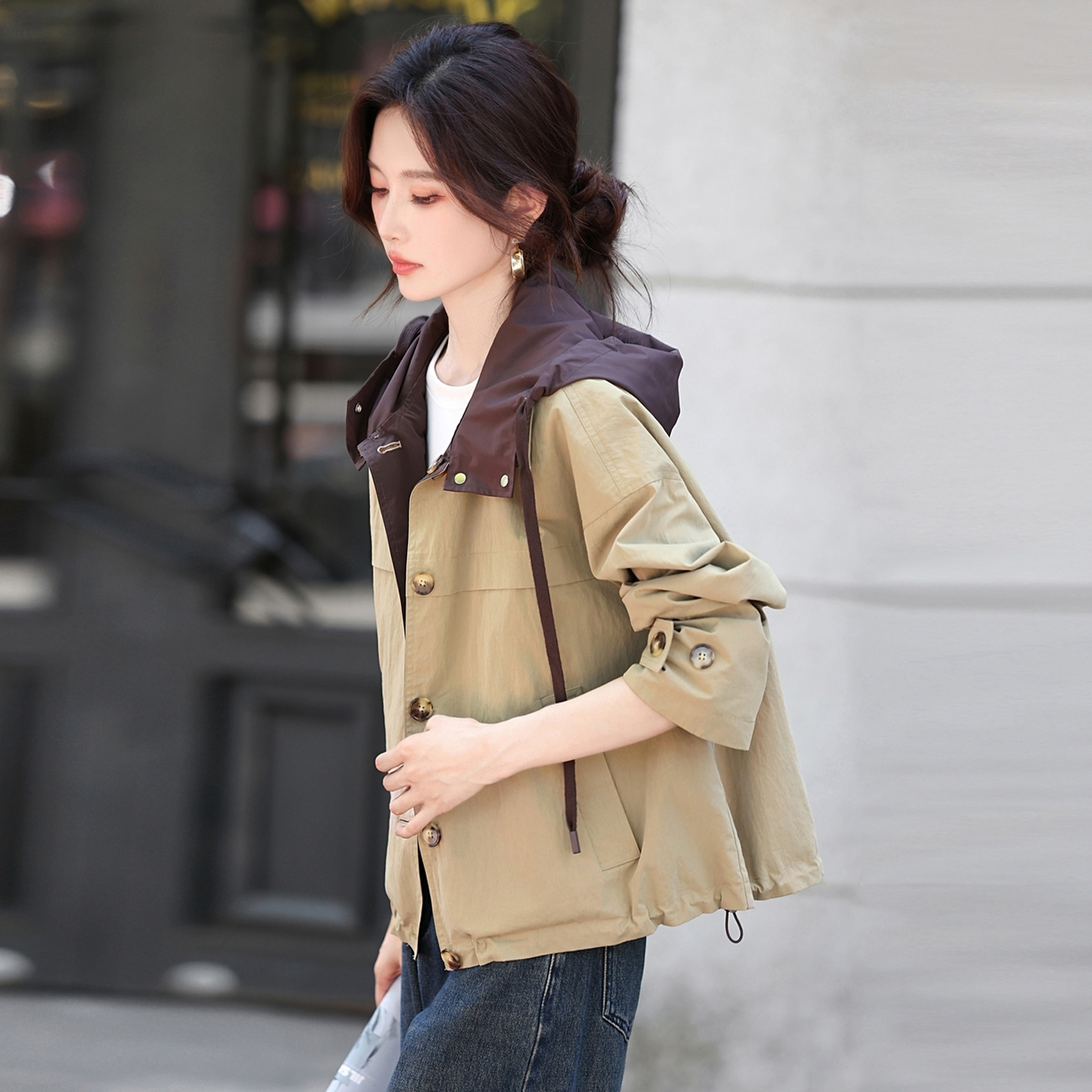 巨好看的外套秋卡其色夹克小个子